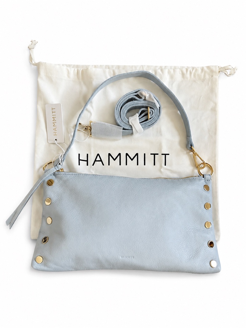Hammitt Kyle Medium Hazy Blue Gold Leather Crossbody and Shoulder Bag NWT